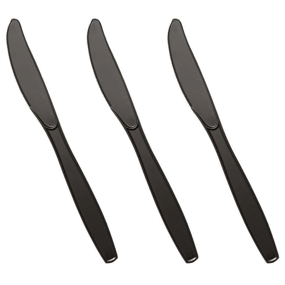 Heavy Duty Reusable Spoons Forks Knives Black Plastic Cutlery Set for Catering