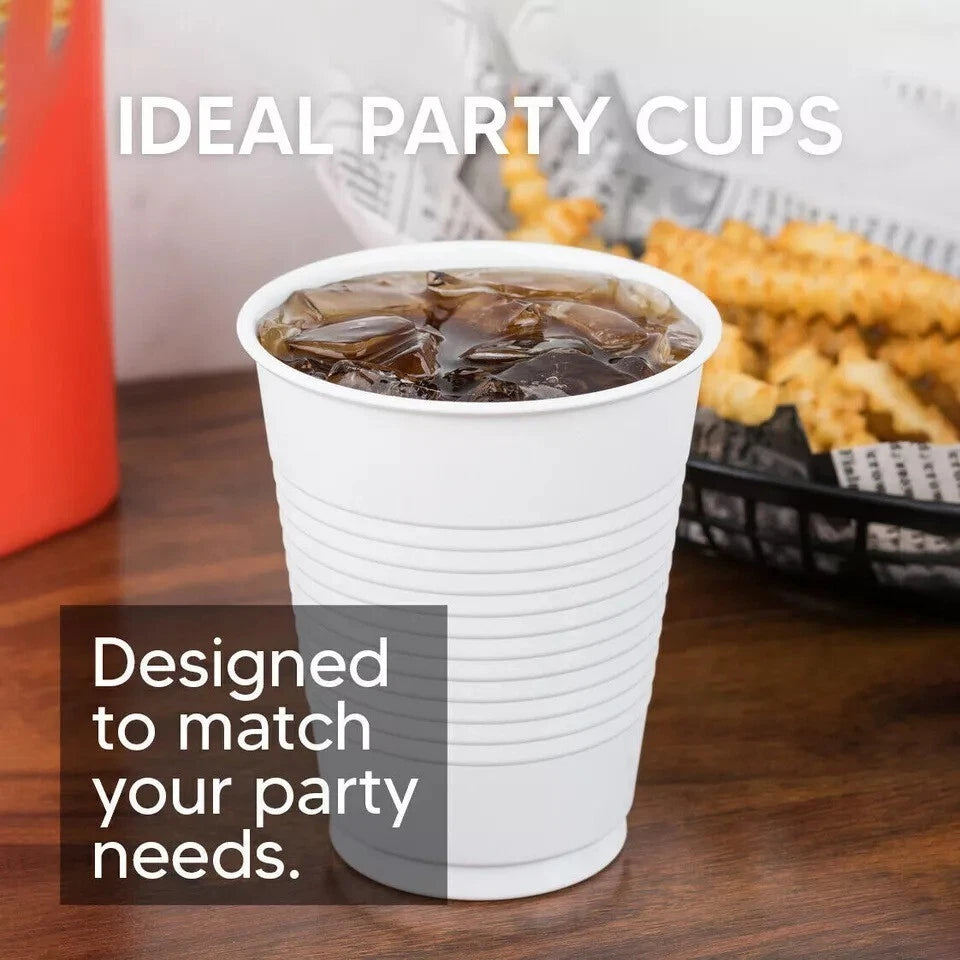 Reusable Plastic Cups White Vending Water Drinking Parties Catering Wedding 7oz