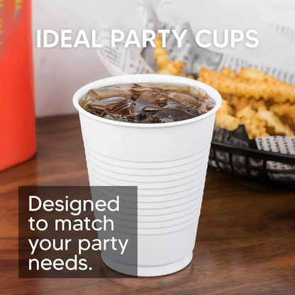 Reusable Plastic Cups White Vending Water Drinking Parties Catering Wedding 7oz
