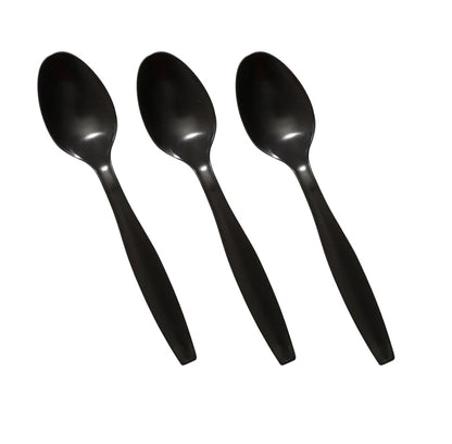 Heavy Duty Reusable Spoons Forks Knives Black Plastic Cutlery Set for Catering