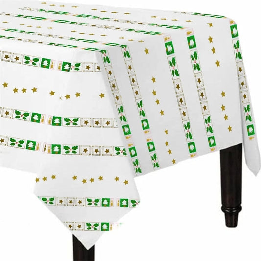 Christmas Paper Table Cloth White Tree Star Printed Disposable Square 90cm Table