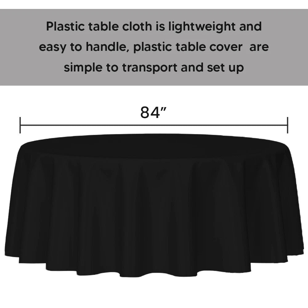 Plastic Table Cloth Reusable Waterproof Wipeable Black Table Cover 84" (213cm)