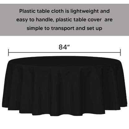 Plastic Table Cloth Reusable Waterproof Wipeable Black Table Cover 84" (213cm)