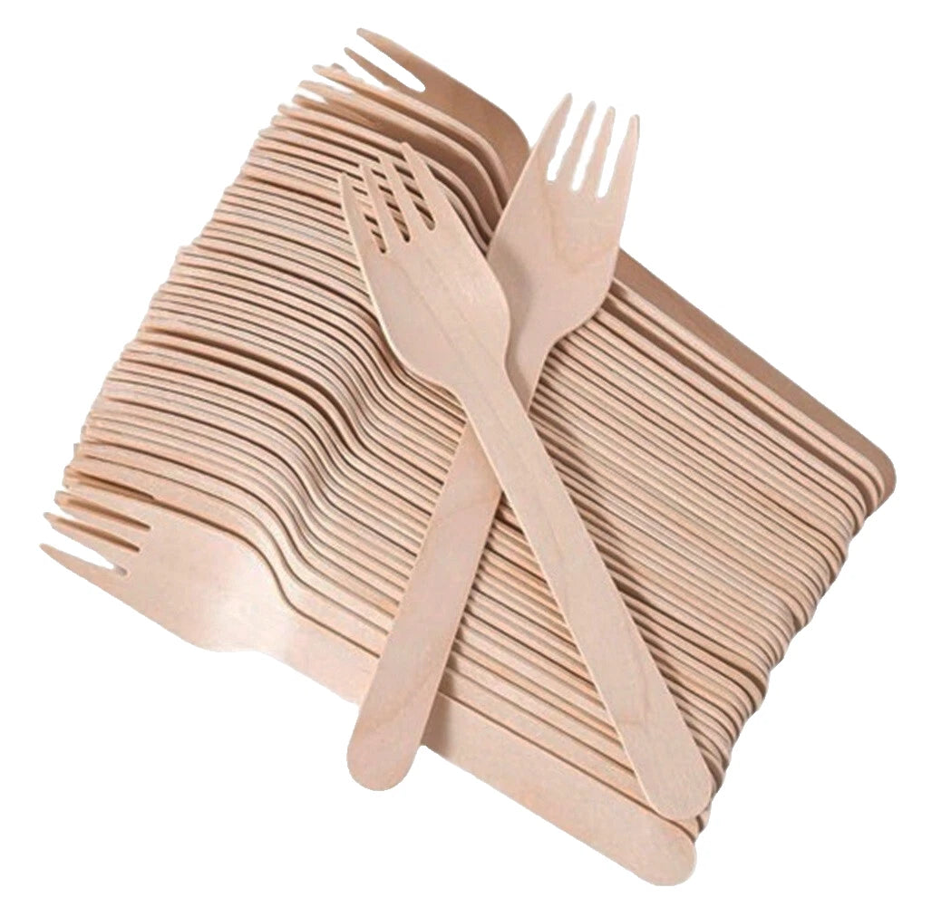 1000 x Biodegradable Wooden Forks Compostable Lightweight Wooden Cutlery Set