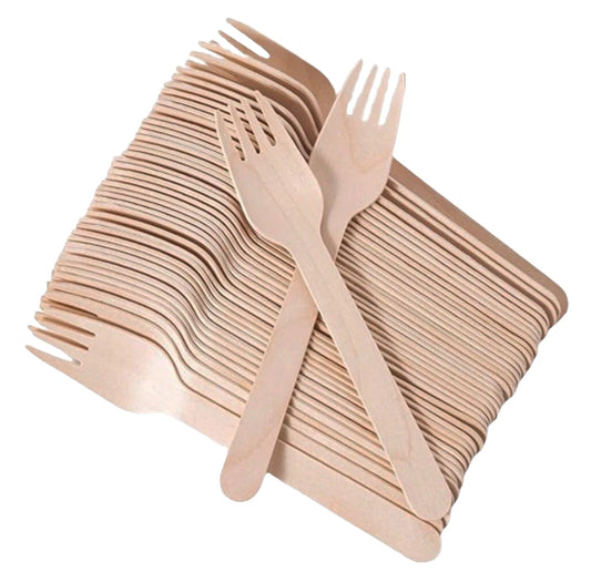 1000 x Biodegradable Wooden Forks Compostable Lightweight Wooden Cutlery Set