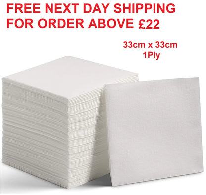 White Serviettes Paper Napkin Disposable Tissue for Party 30cm x 30cm 1Ply