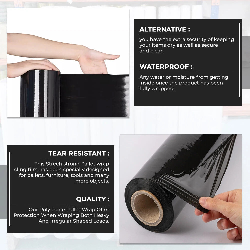 Pallet Wrap Stretch Shrink Black Non Extended Cling Wrapping Film - All Sizes