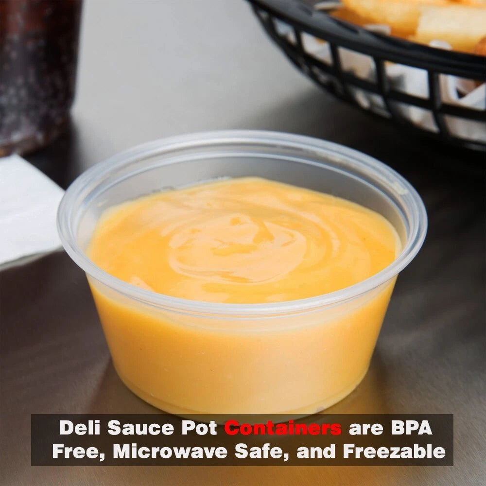 250 x Clear Plastic Deli Sauce Pot with Lid Round Food Container All Sizes