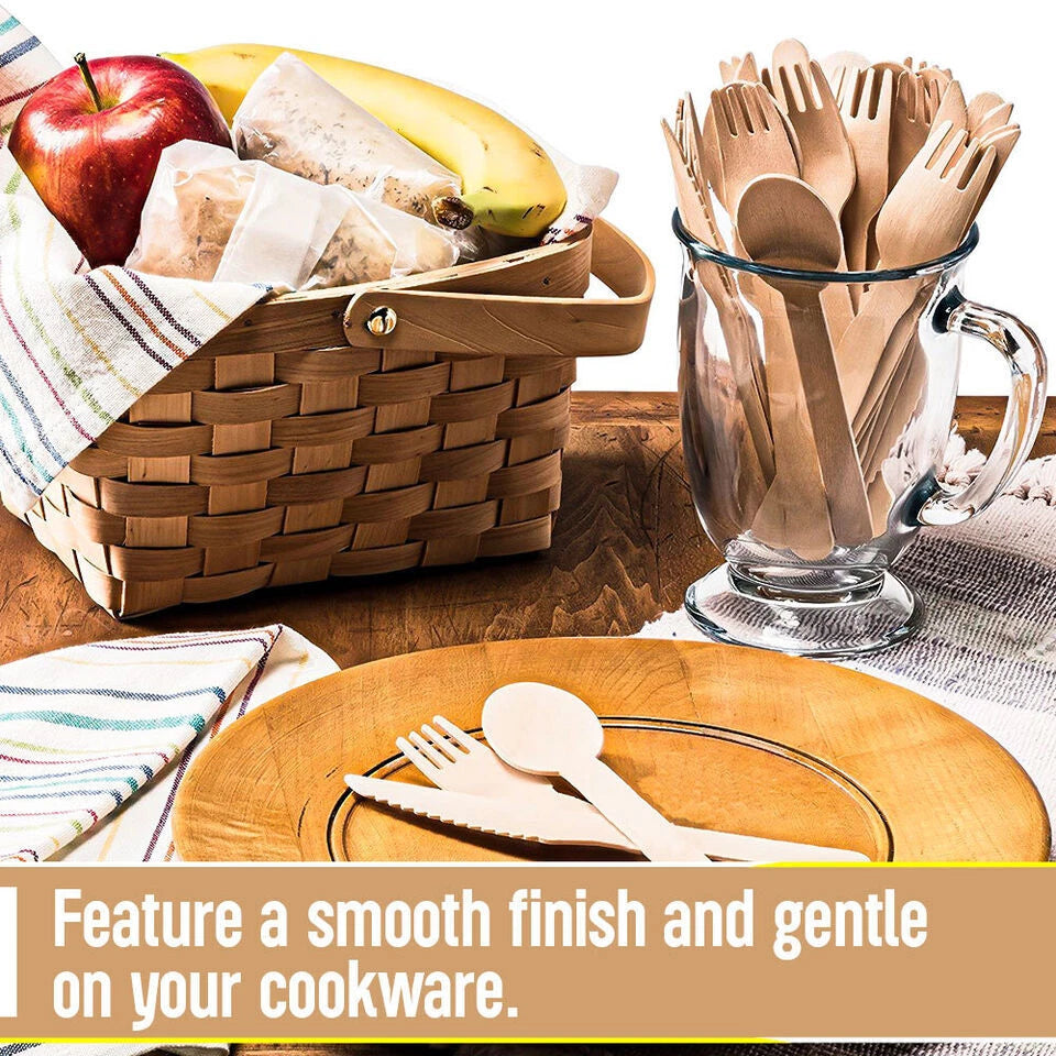 Tithe Wooden Cutlery Set 6 1 Knife Fork Spoon White Napkin Salt & Pepper Pack