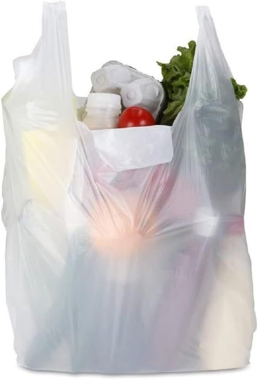 Vest Carrier Bags Biodegradable White Supermarket Plastic Carry Bags - Select Size
