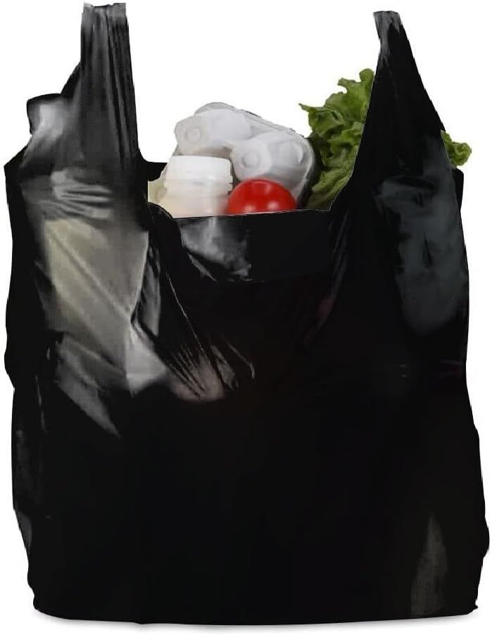 Vest Carrier Bags Biodegradable Black Supermarket Plastic Carry Bags - 11" x 17" x 21", 20mu