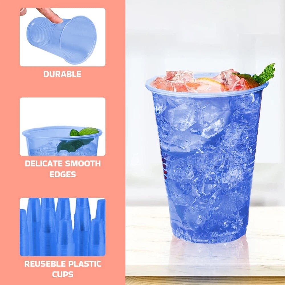 Reusable Plastic Cups Blue Vending Water Drinking Parties Catering Weddings 7oz