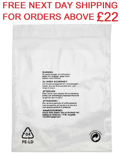 Clear Garment Cover Cellophane Plastic Self Seal T shirt Display Bag - All Sizes