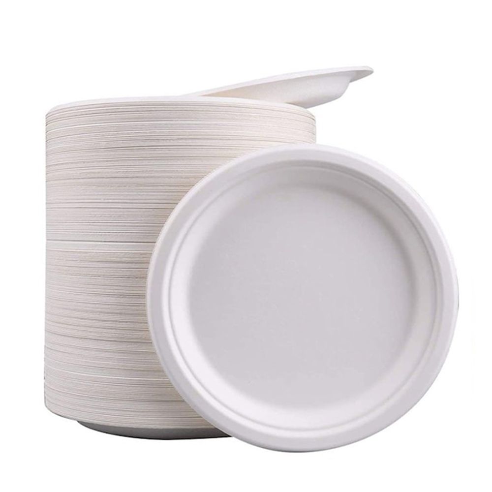 White Biodegradable Bagasse Paper Plates - 7" (18cm)