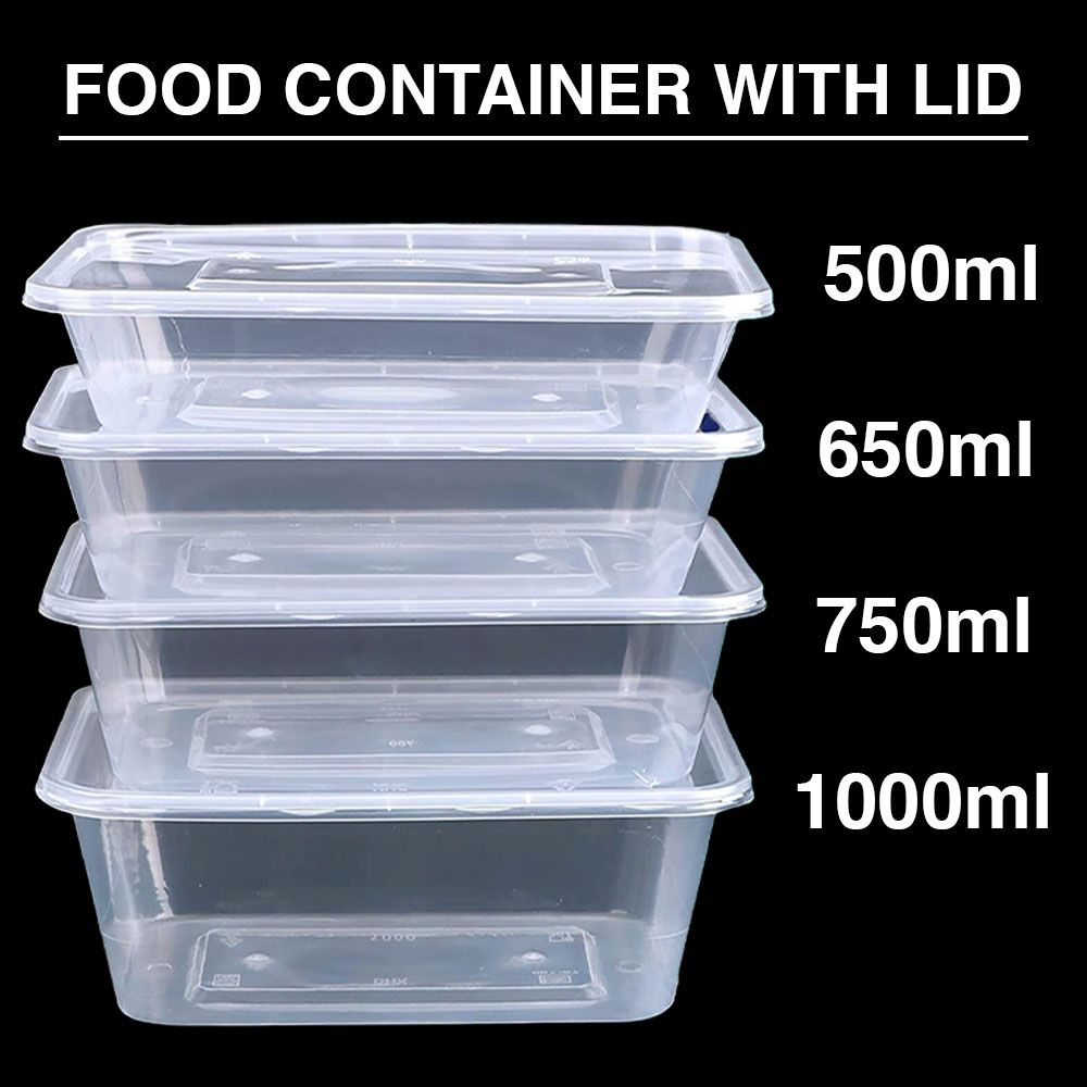 Reusable Plastic Food Storage Container with Lid - Select Size