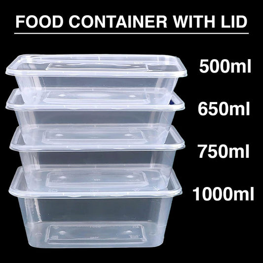 Reusable Plastic Food Storage Container with Lid - Select Size