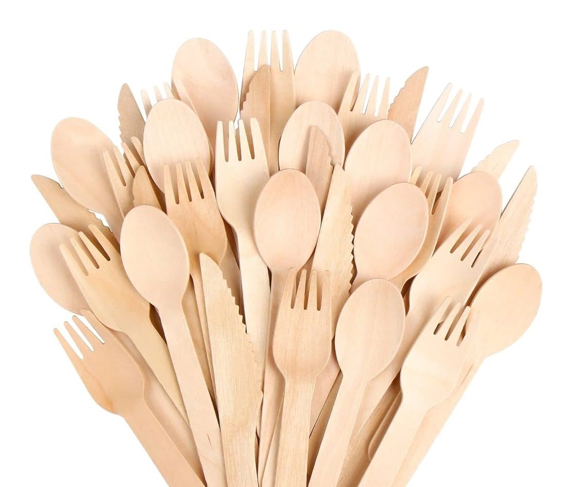 Wooden Cutlery Set Disposable Spoons Forks Knives for Parties Catering Weddings
