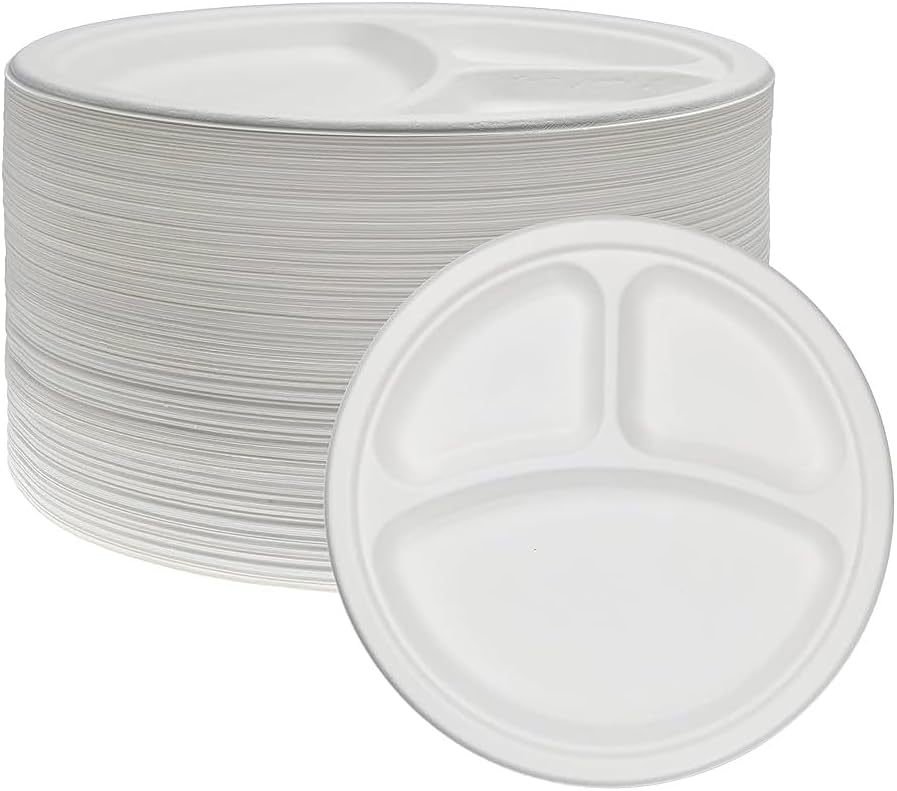 3 Compartment Plastic Plates Reusable Plastic Dinner Section Plate - 10" (26cm)