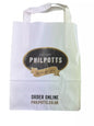 White Flat Handle Paper Bags 7" x 9" Kraft Paper Bag Phil Potts Misprinted