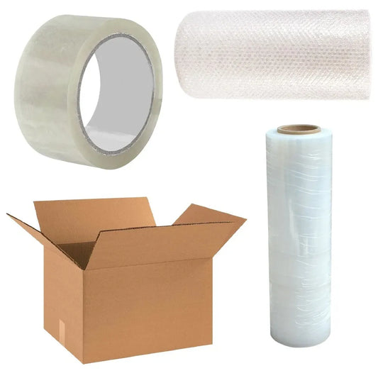 House Removal Kit 30pcs Cardboard Box Bubble Wrap Pallet Wrap Brown Packing Tape
