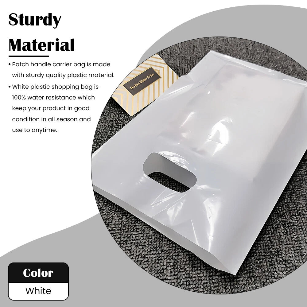 Patch Handle Carrier Bags White Plastic Carry Bags for Clothes 22" x 18" x 3"