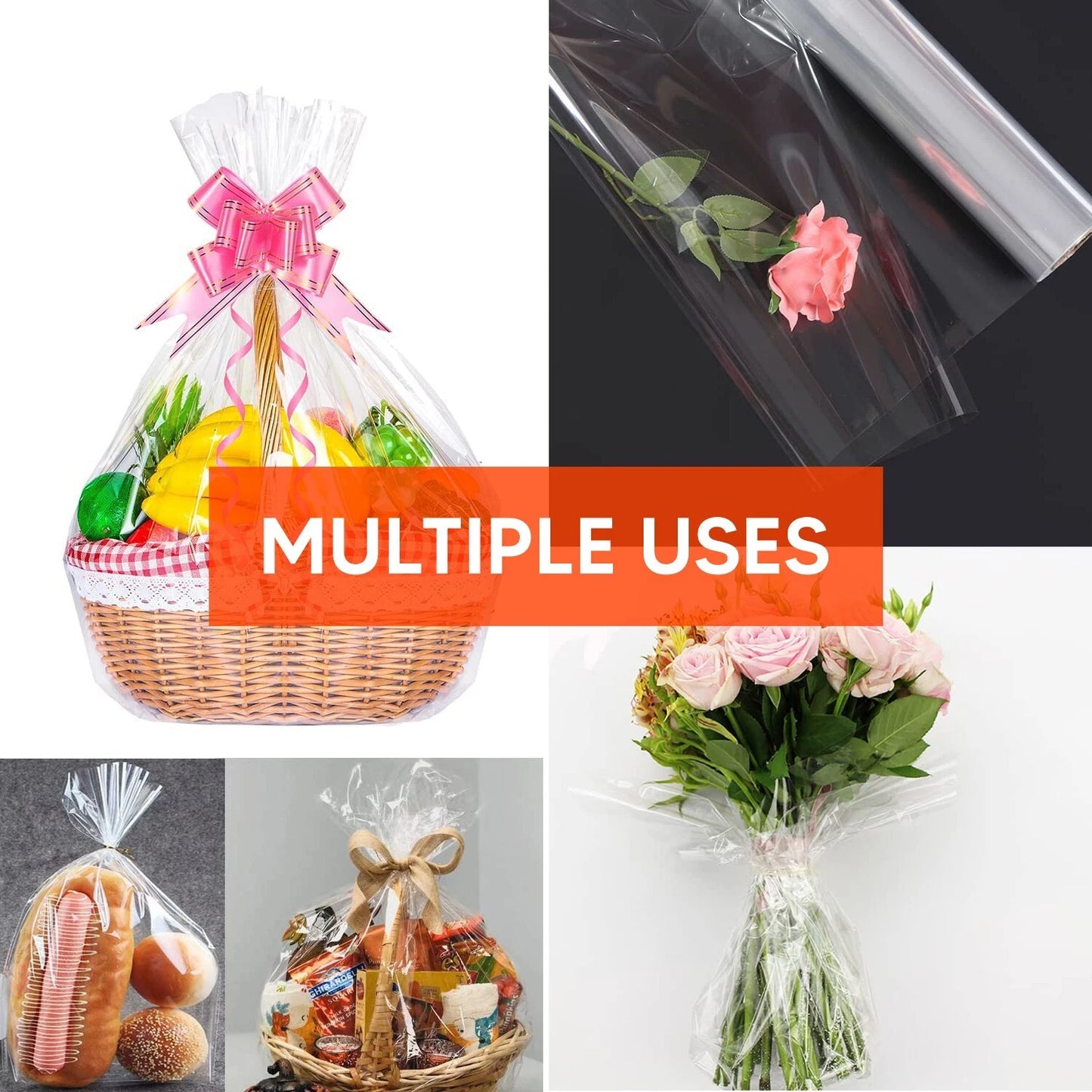 Clear Cellophane Wrap Roll Hamper Flower Decorating Wrapping Paper 80cm x 100m