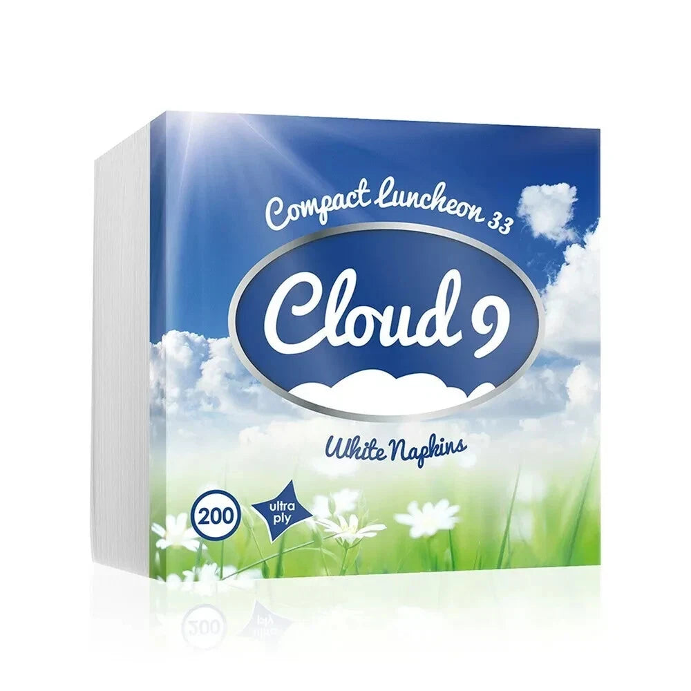 Cloud 9 Paper Napkins White Serviettes Tissue Paper 33cm x 33cm Ultra ply