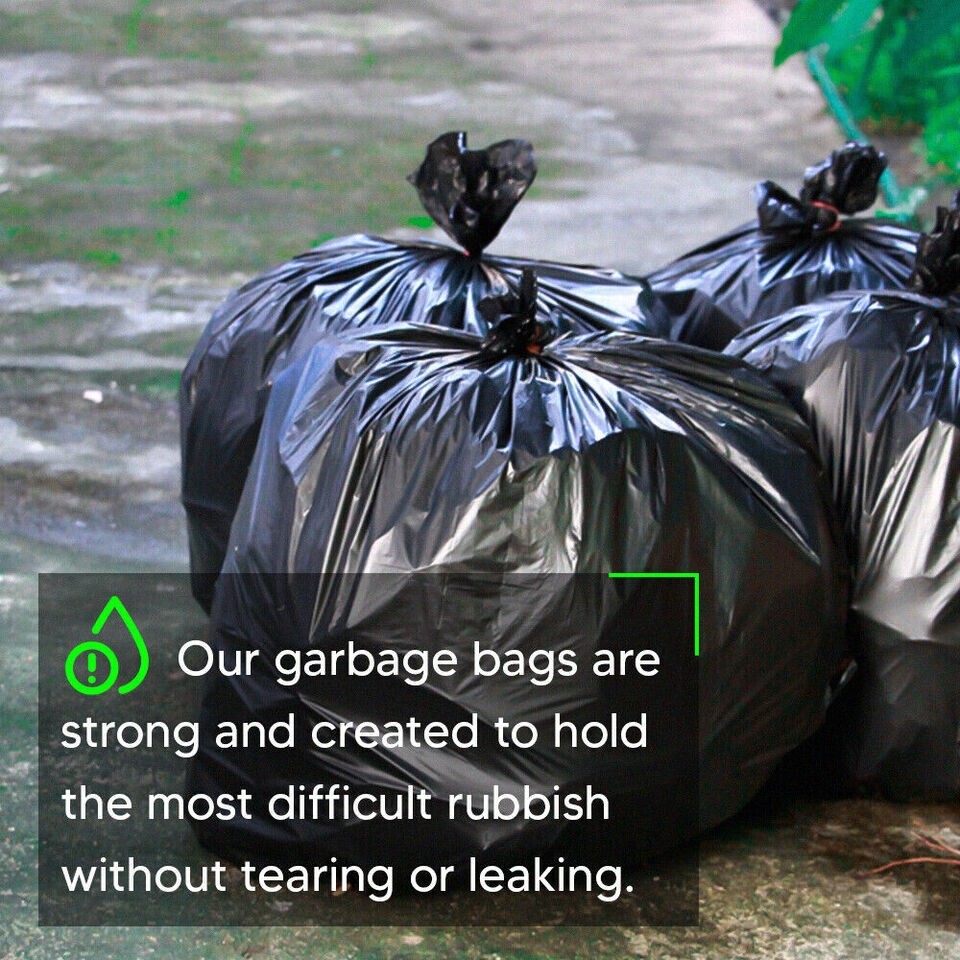 200 x Bin Liner Bags 18" x 29" x 39" 200Gauge (90ltr) Black Rubbish Waste Bags