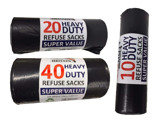 Refuse Sacks Heavy Duty 14" x 32" x 30" 20mu Black Bin Liner 50ltr Bin Bags