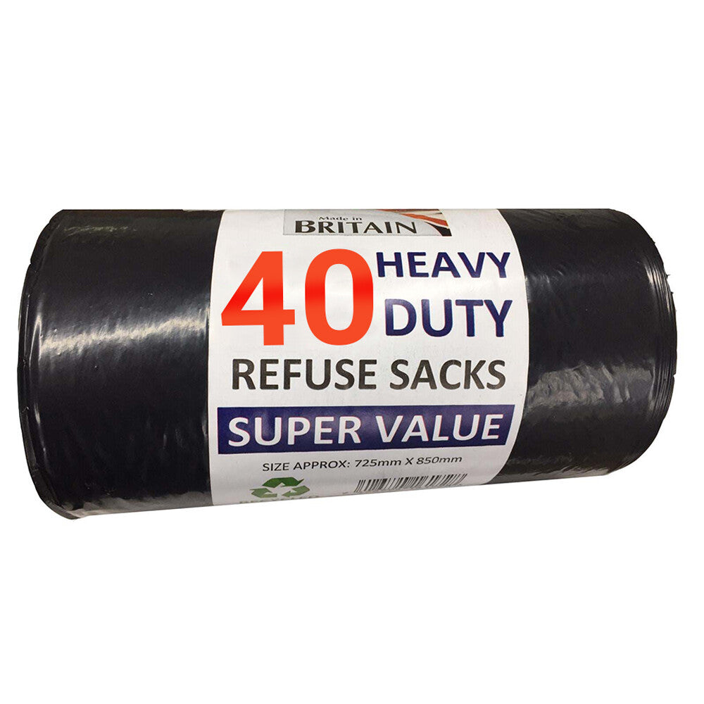 Refuse Sacks Heavy Duty 14" x 32" x 30" 20mu Black Bin Liner 50ltr Bin Bags