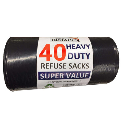 Refuse Sacks Heavy Duty 14" x 32" x 30" 20mu Black Bin Liner 50ltr Bin Bags