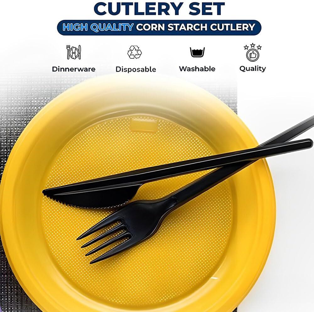 Reusable Spoons Forks Knives Plastic Cutlery Set Heavy Duty Catering Weddings