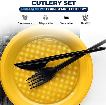 Reusable Spoons Forks Knives Plastic Cutlery Set Heavy Duty Catering Weddings
