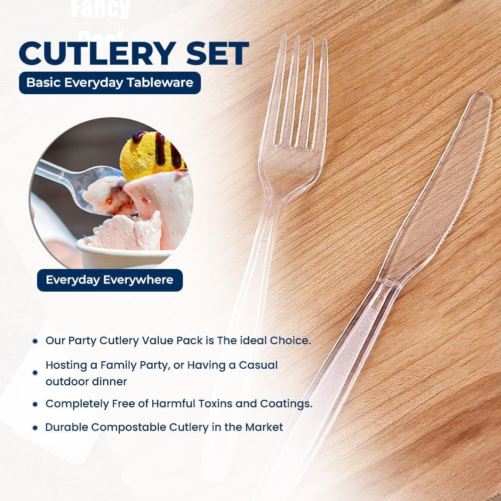 Reusable Spoons Forks Knives Plastic Cutlery Set Heavy Duty Catering Weddings