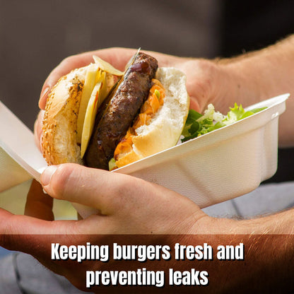 Bagasse Burger Boxes 6" (450ml) White Biodegradable Food Takeaway Containers