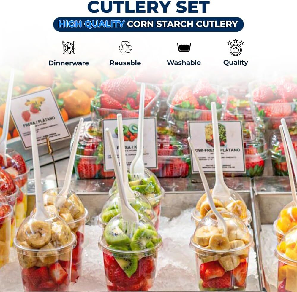 Reusable Spoons Forks Knives Plastic Cutlery Set Heavy Duty Catering Weddings