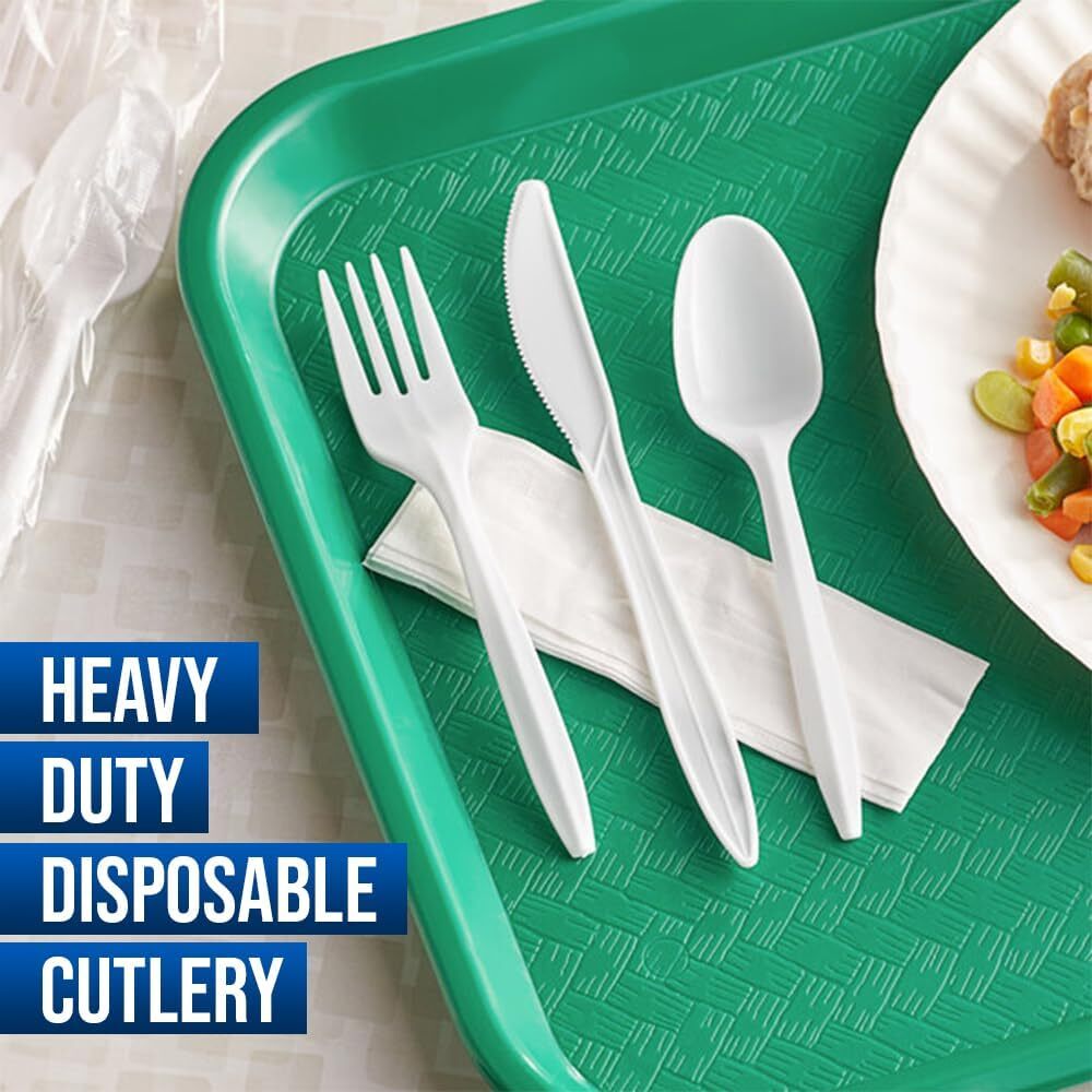 Reusable Spoons Forks Knives Plastic Cutlery Set Heavy Duty Catering Weddings