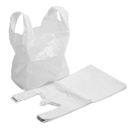 Plastic Vest Style Carrier Bags 10" x 15" x 18" 12mu White Reusable Carry Bag