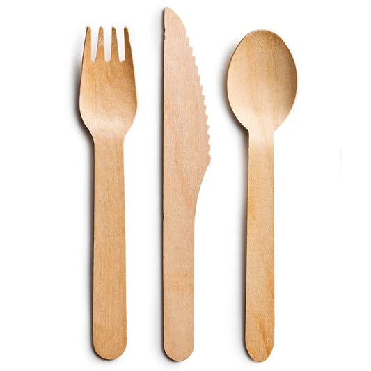 300 x Wooden Cutlery Set Disposable 100pcs Spoons 100pcs Knives 100pcs Forks