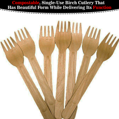 300 x Disposable Wooden Forks Birchwood Cutlery Set for Parties Catering Wedding
