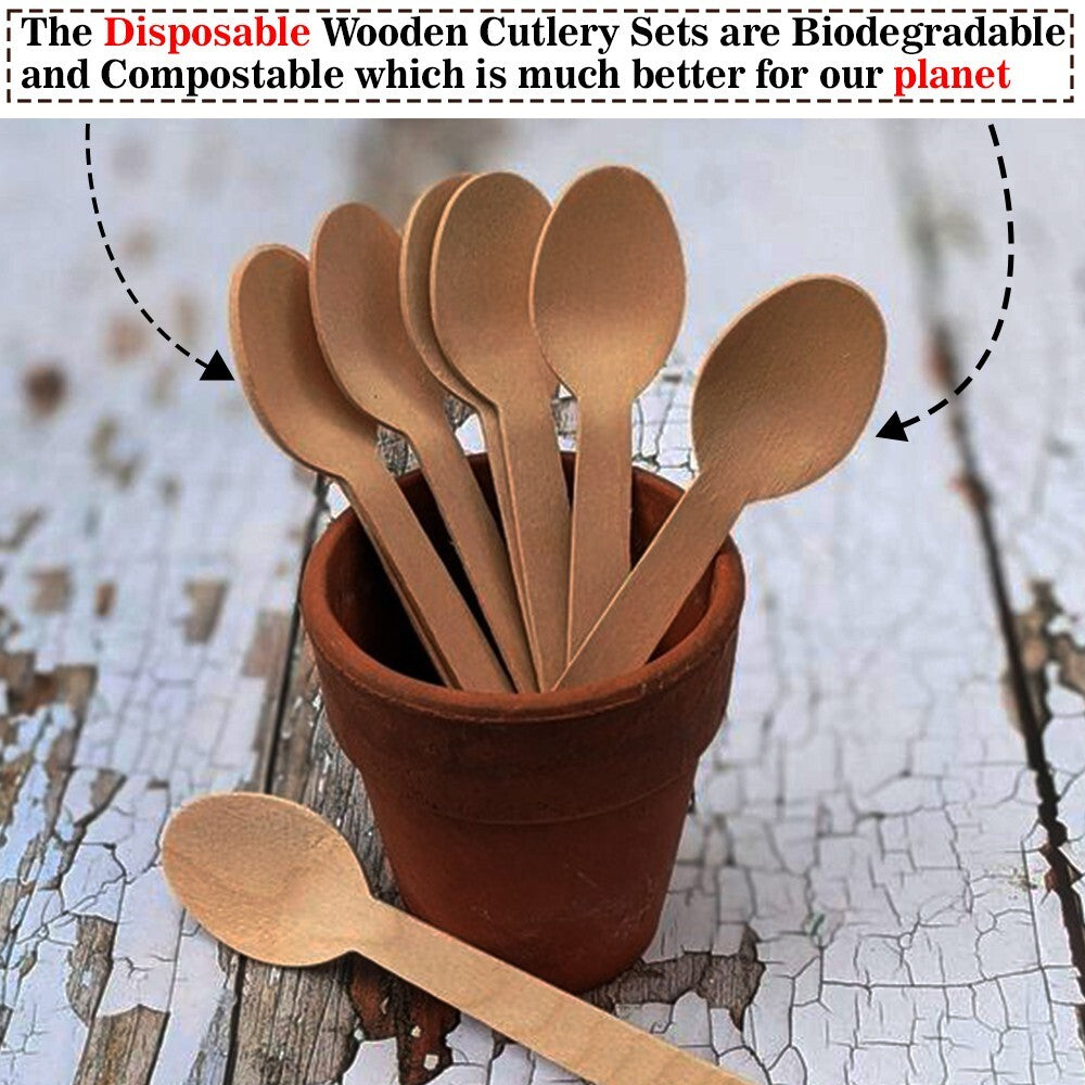 1000 x Disposable Wooden Spoons Birchwood Cutlery Set for Party Catering Wedding
