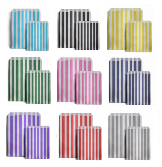 100 x Candy Paper Bags Striped Sweets Treats Parties Birthday Wedding 7" x 9"
