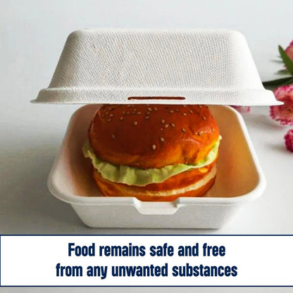 100 x Burger Boxes 6" (450ml) Biodegradable Bagasse Takeaway Container