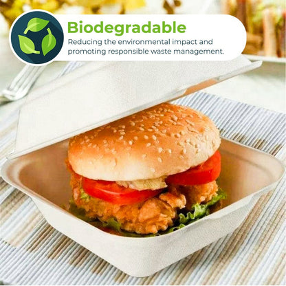 1000 x Burger Boxes 6" (450ml) Biodegradable Bagasse Takeaway Container