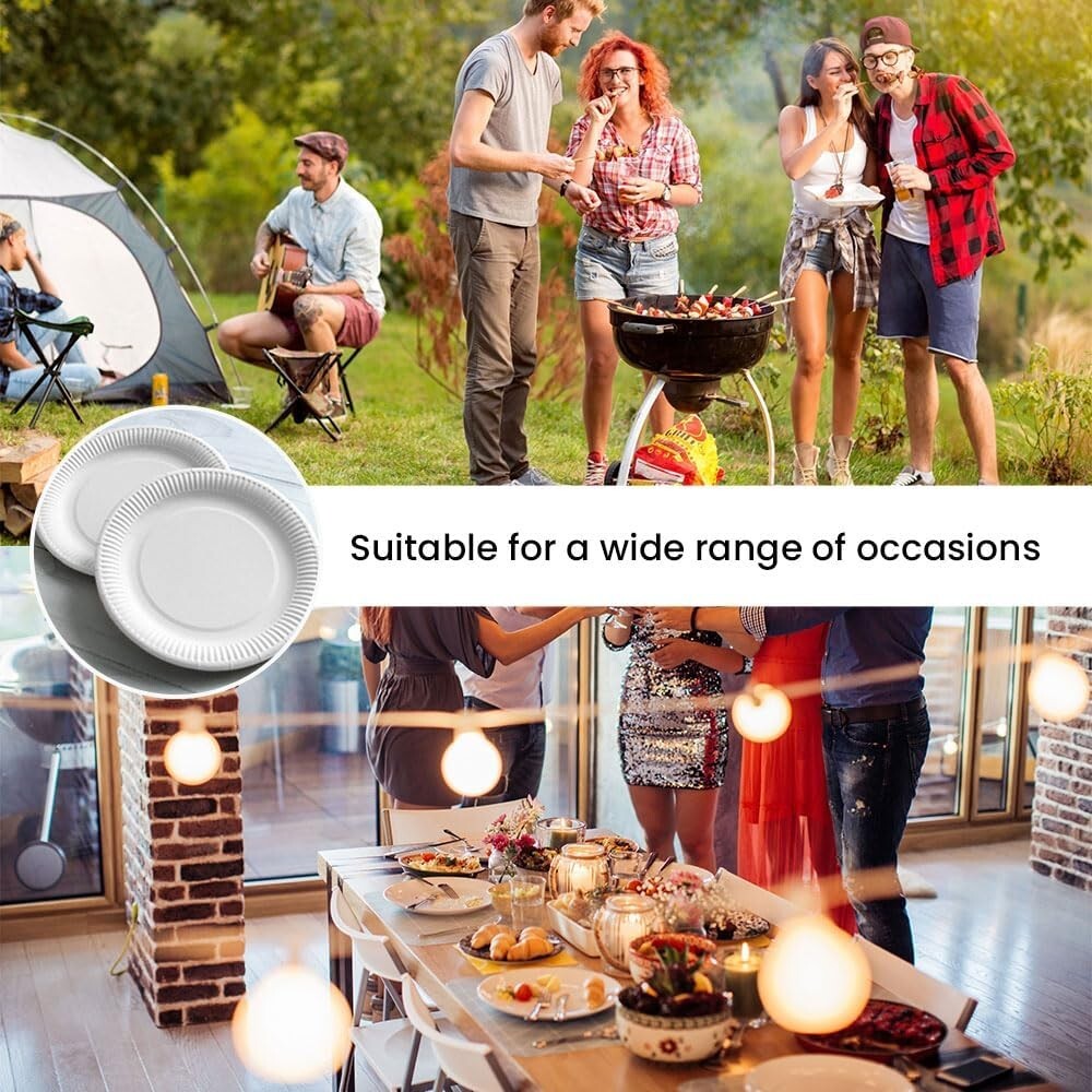 100 x White Paper Plates 7" (18cm) Disposable Dishes for Catering Supply Parties