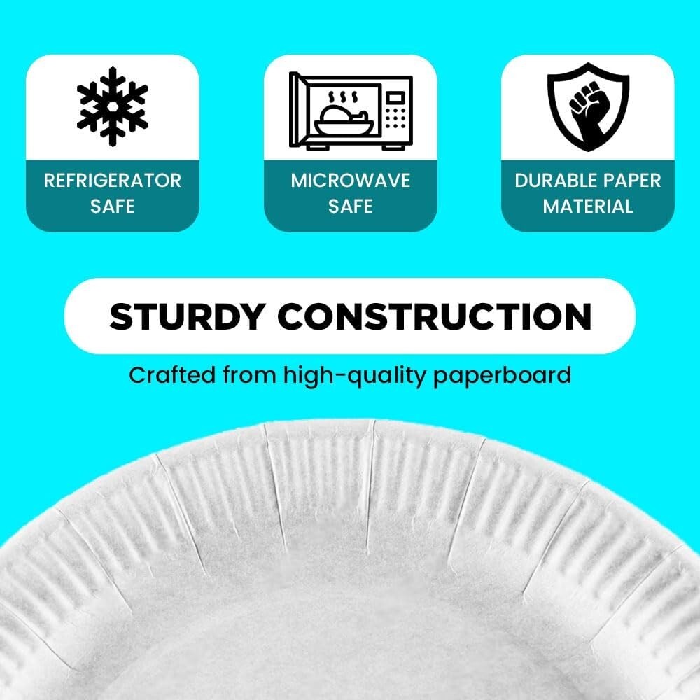 100 x White Paper Plates 7" (18cm) Disposable Dishes for Catering Supply Parties