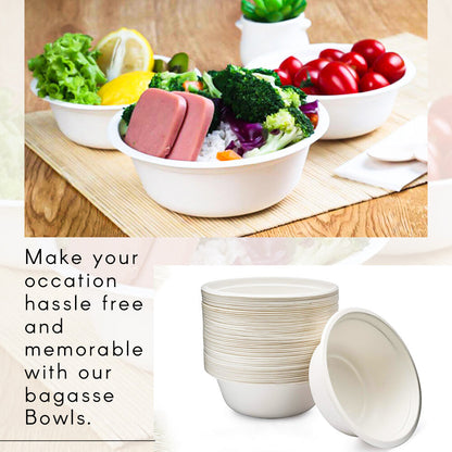 1000 x Bagasse Party Bowls 6oz & 12oz White Sugarcane Fiber Biodegradable Bowl
