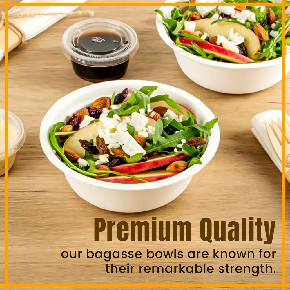 100 x Bagasse Party Bowls 6oz & 12oz White Sugarcane Fiber Biodegradable Bowls