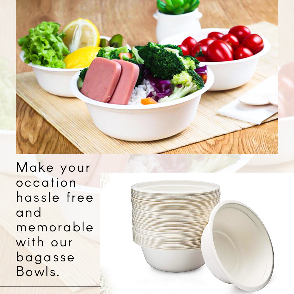 250 x Bagasse Party Bowls 6oz & 12oz White Sugarcane Fiber Biodegradable Bowls