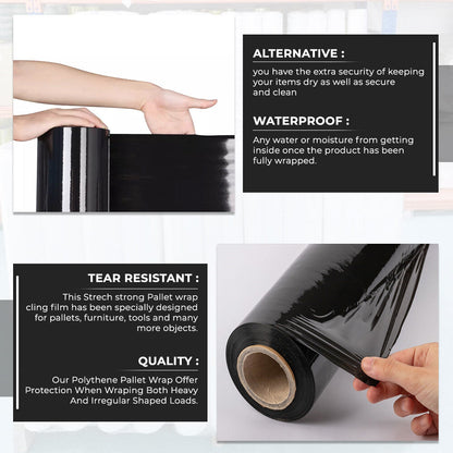 Pallet Wrap Stretch Shrink Black Non Extended Wrapping Film 500mm x 250m 25mu